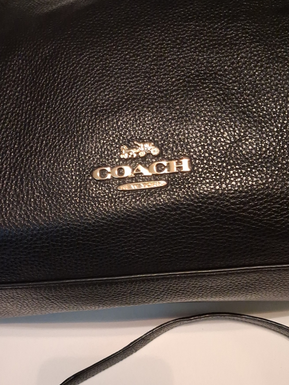 Coach Black Marlon Leather Crossbody Bag Goldtone logo